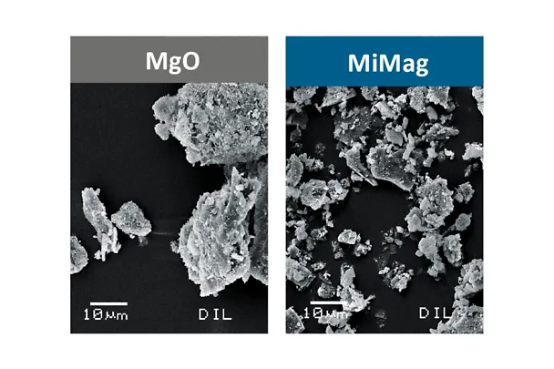 A magnézium-oxid és a MiMag mikroszkópos képe1000x-es nagyítás alatt